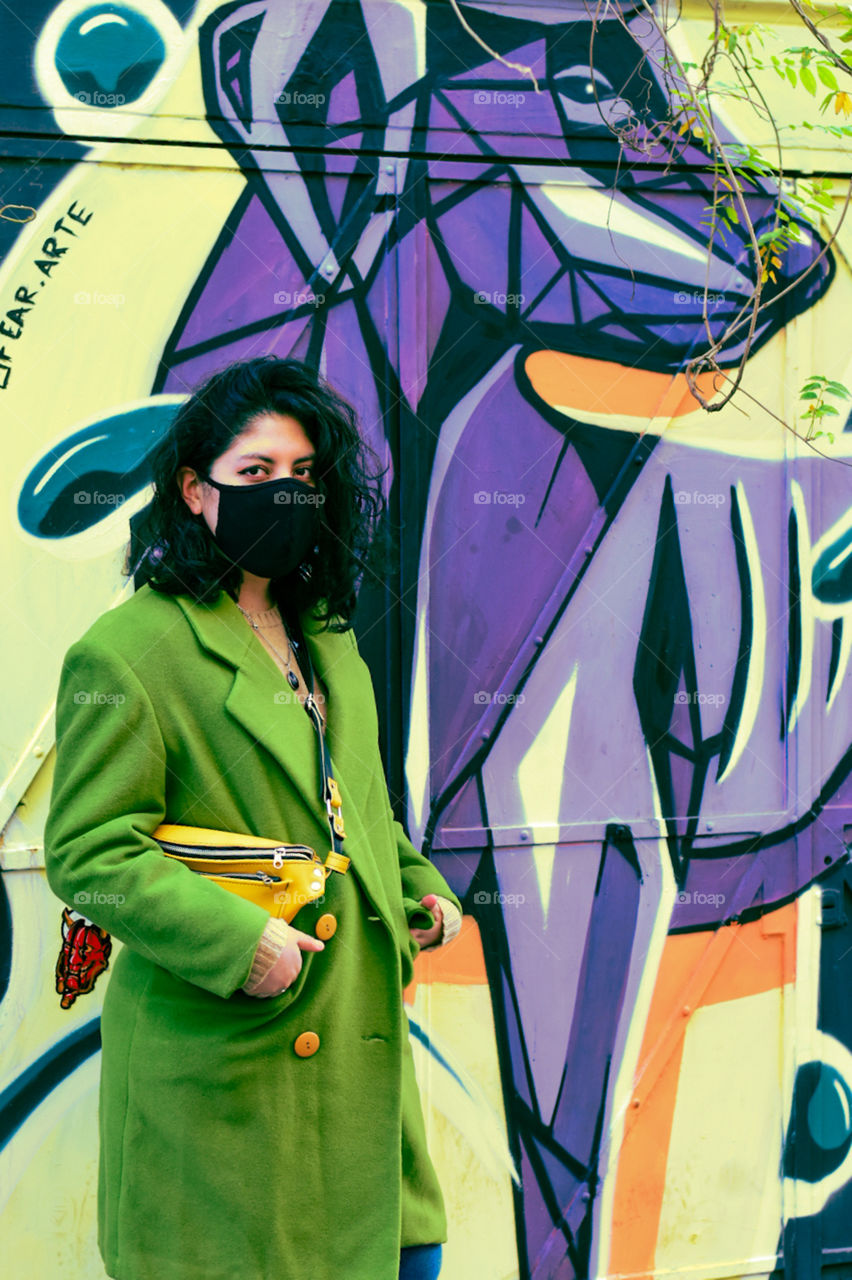 grafiti dog  corona virus mask person green