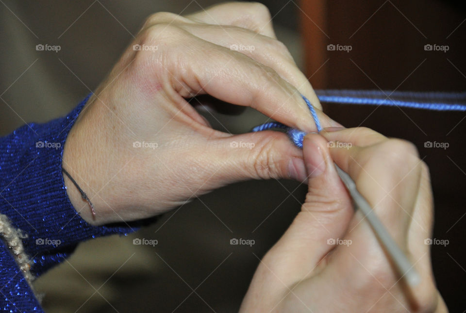 Close-up of a person knitting