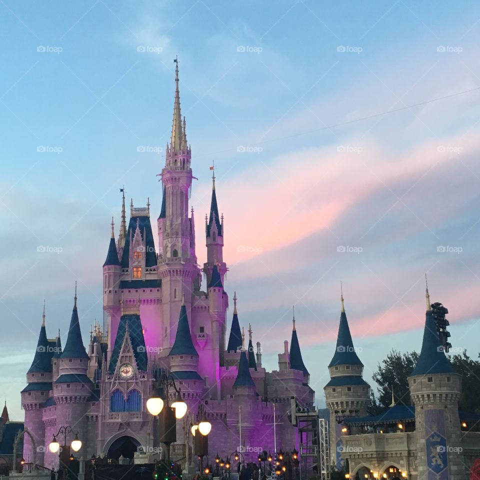 Cinderella's castle at dusk 