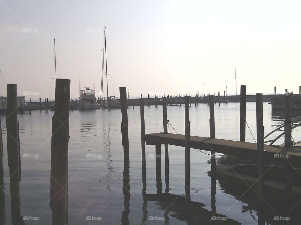 Water, Sunset, Dawn, Pier, Reflection
