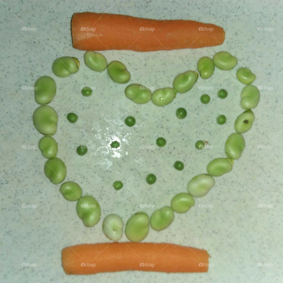 Heart made of seed of beans.