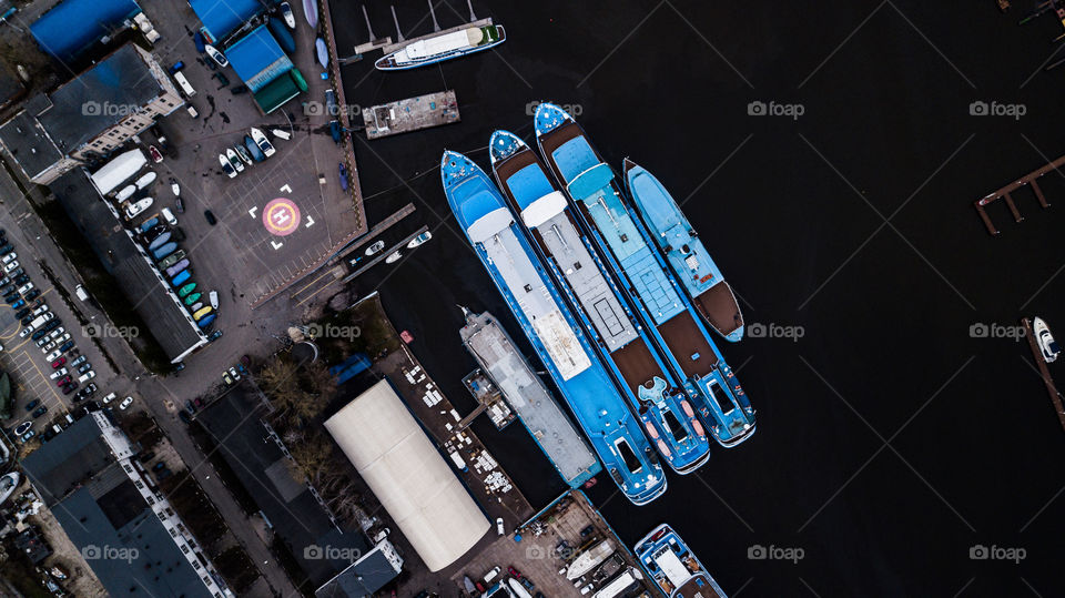 Cargo Barges parked in waterfront top view