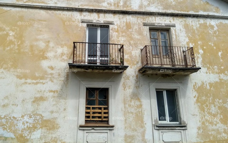 old house windows geometric shapes