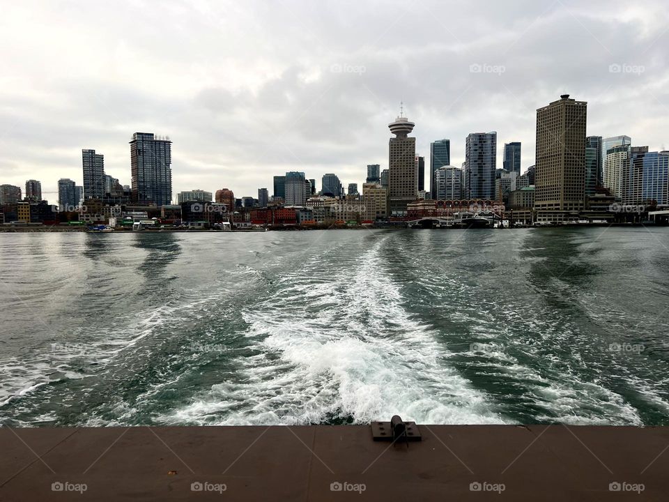 View of Downtown Vancouver from a SeaBus ferry crossing the Vancouver Harbour