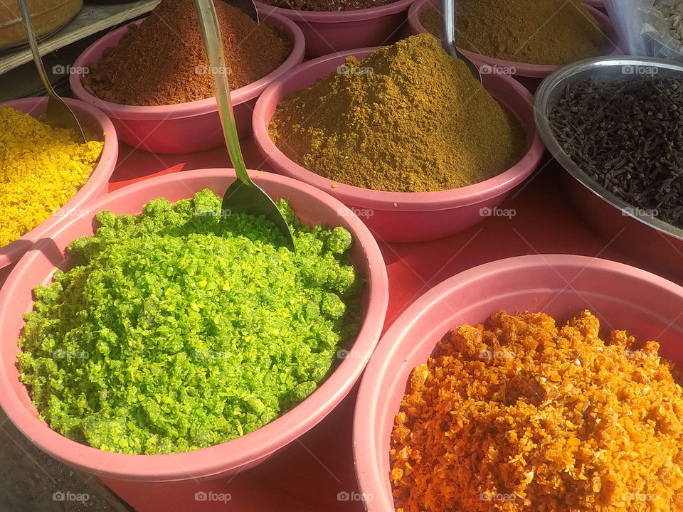 Colourful Indian Spices At A Spice Stall In Goa