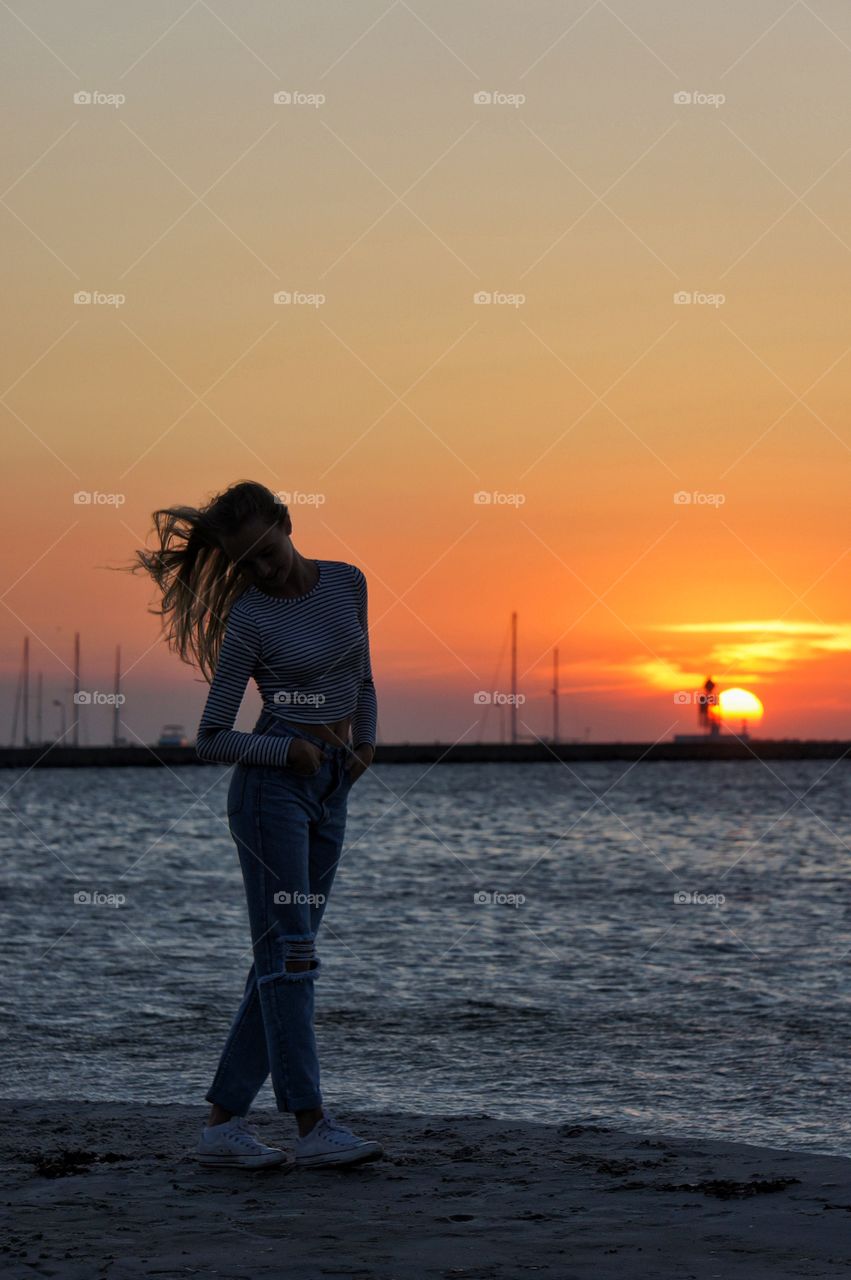 Girl in sunset