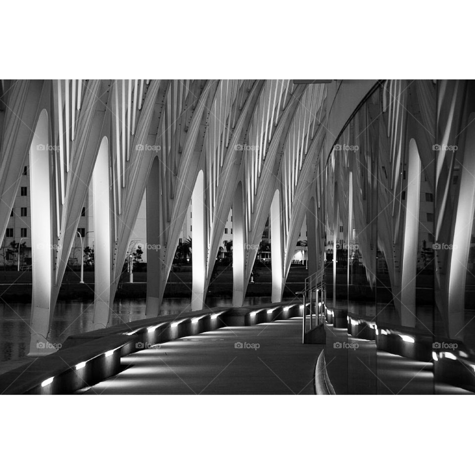 Black and white arches architecture with lights