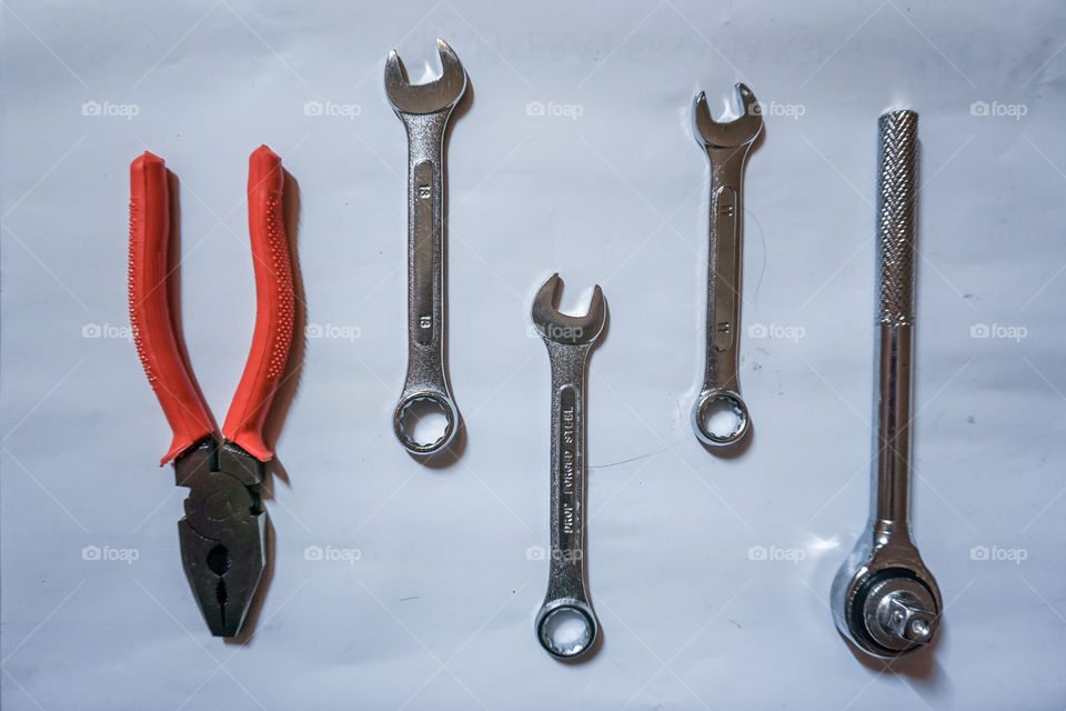 Set of equipment, consist of pliers and wrench