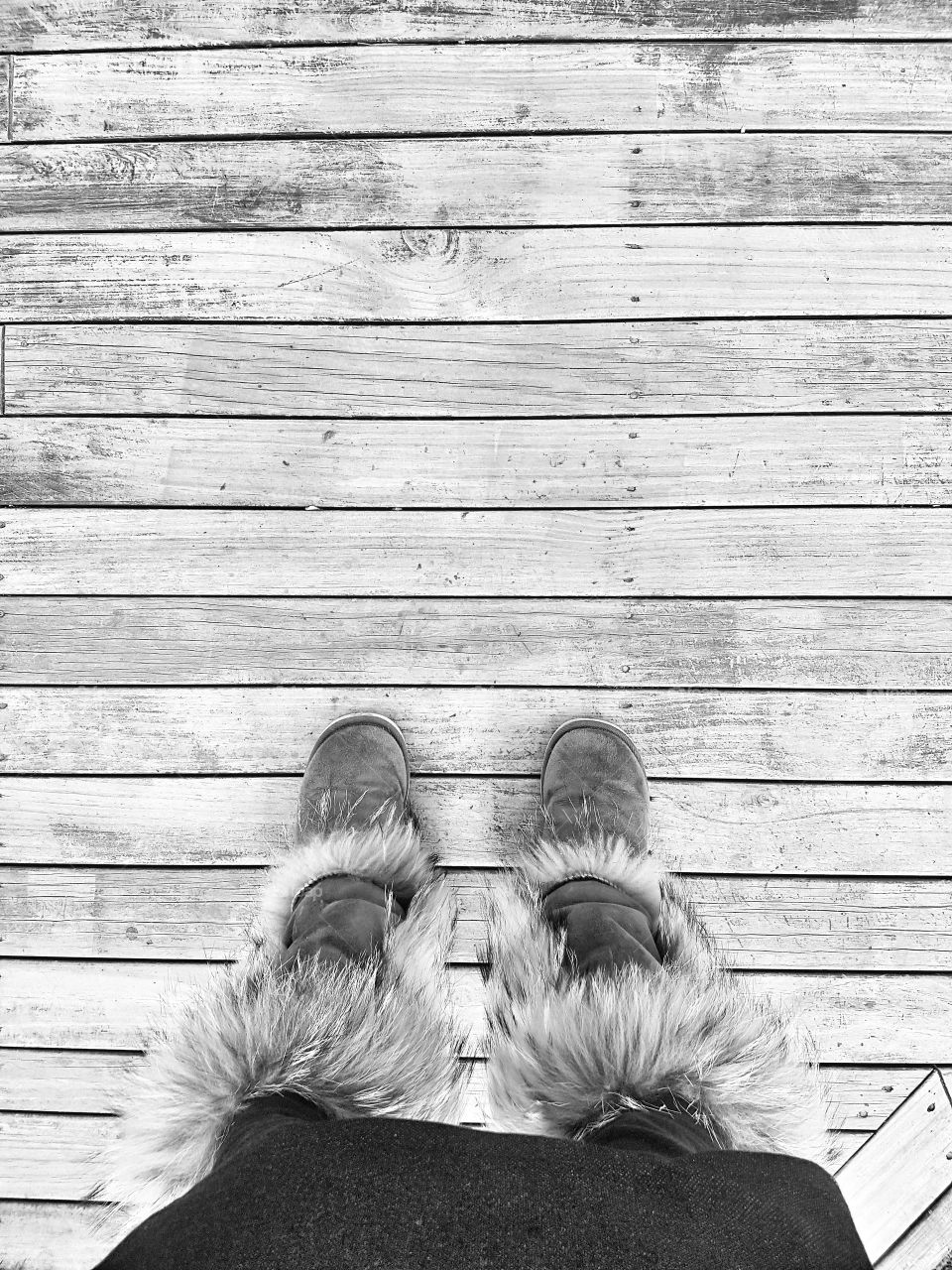 monochrome slippers on wooden flooring