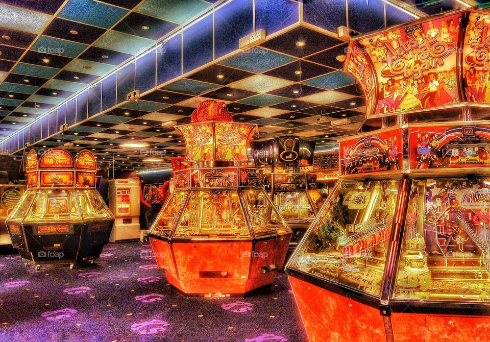 Amusement arcade. Amusement arcade with slot machines