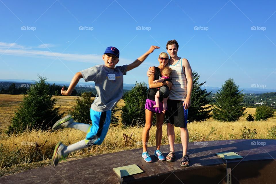 Happy family with children at outdoors