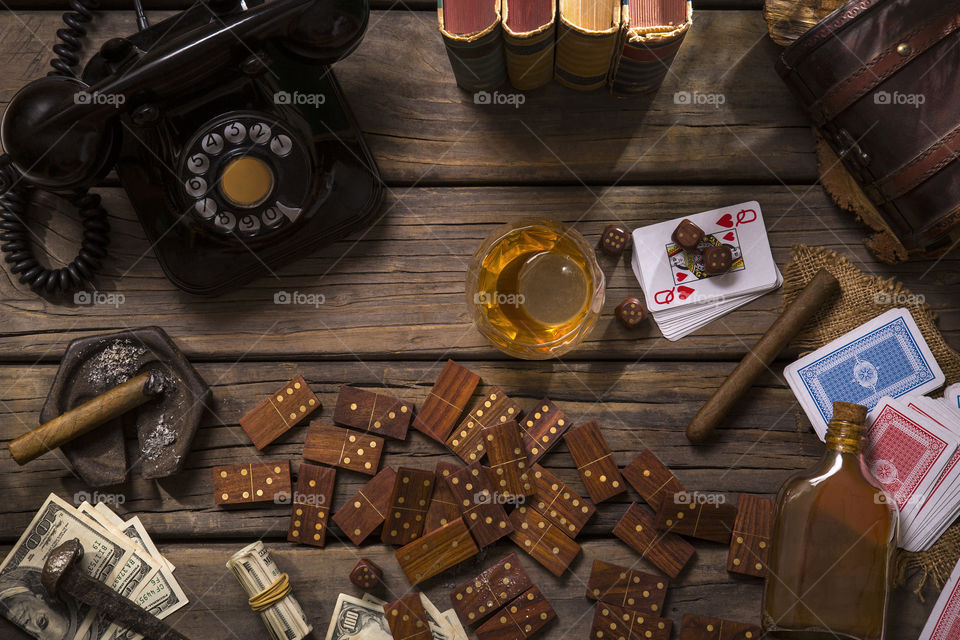 gaming table, rustic elements