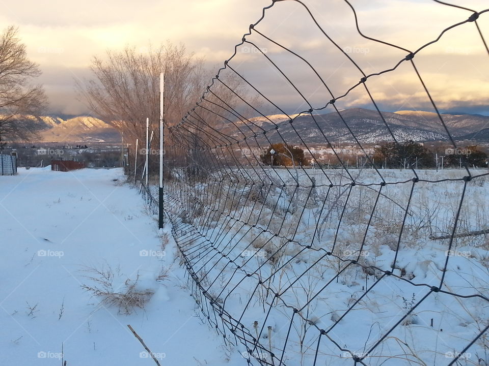 winter farm landscape in high Desert mountain of Taos, New Mexico