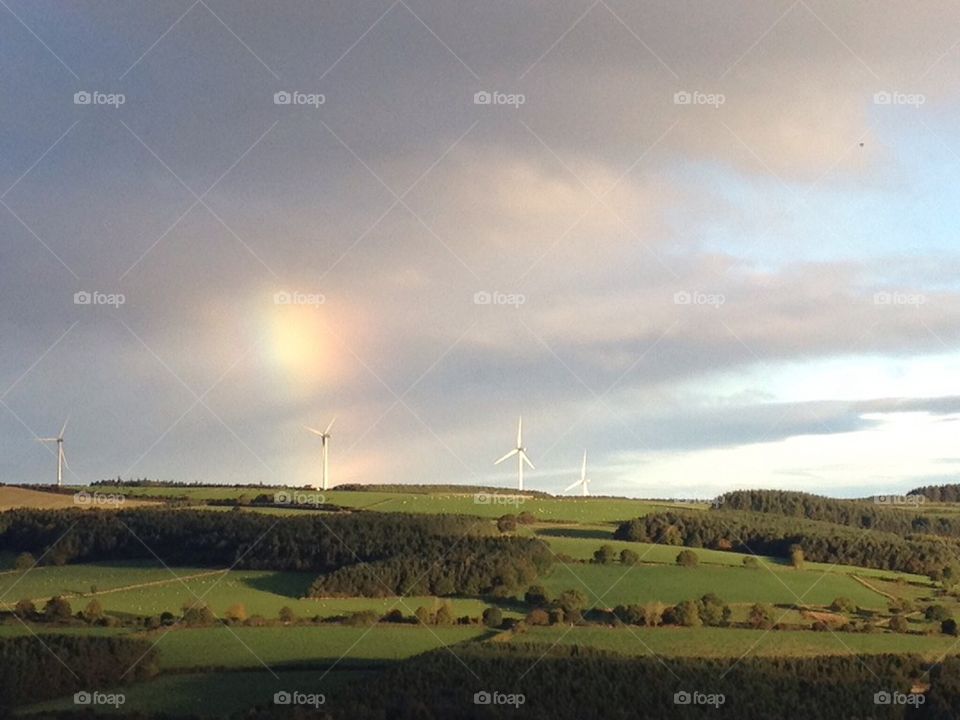 Wind farm County Durham with rainbow