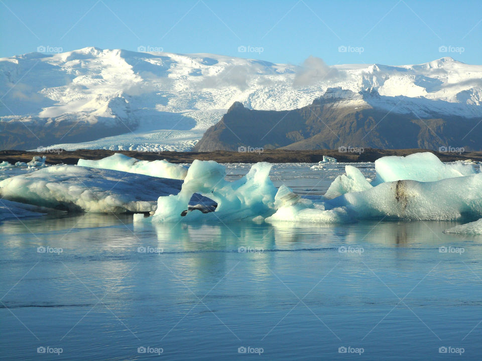 Stunning numerous huge icebergs in Jokulsarlon Glacier Lagoon, Iceland