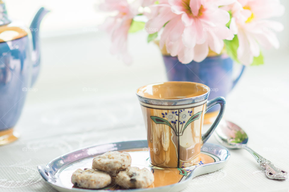 Cookies and tea on tray