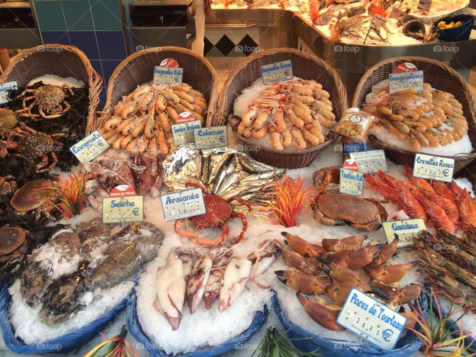 Market with seafood.