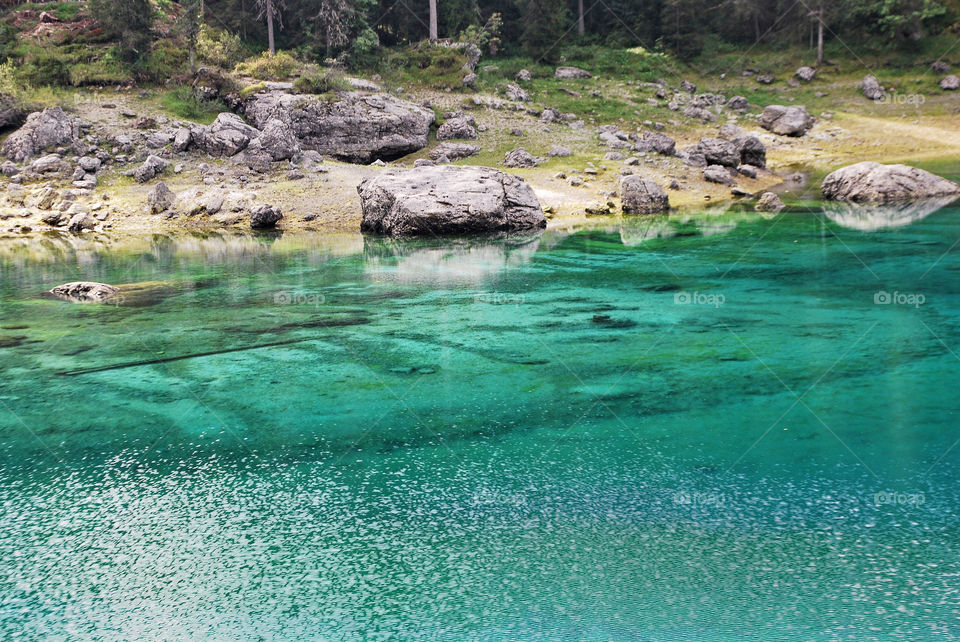 Emerald water - Carezza Lake, Nova Levante, South Tyrol, Trentino Alto Adige, Italy.