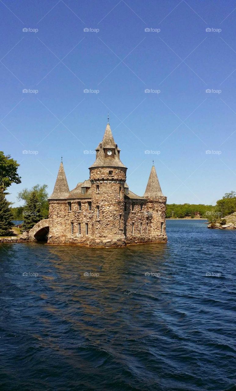 Old stone castle on the water in the Thousand Island