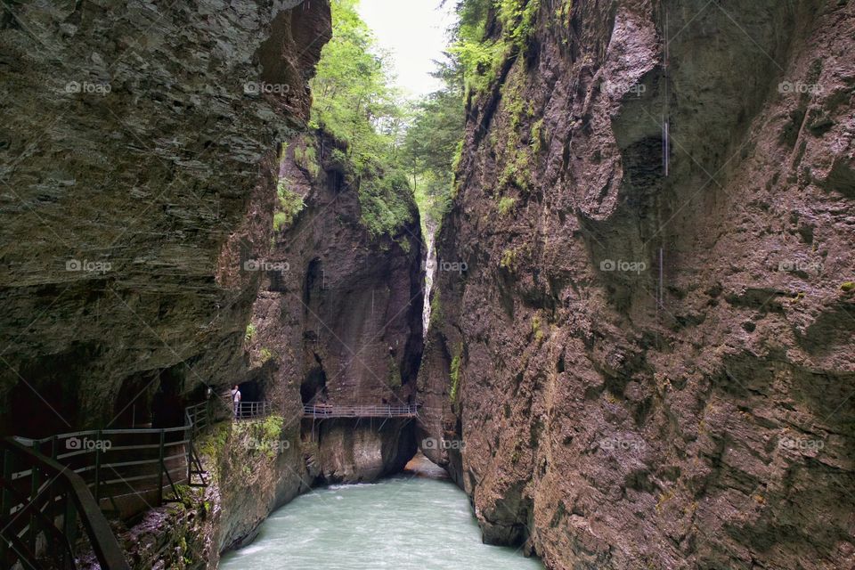River flows in the narrow gorge