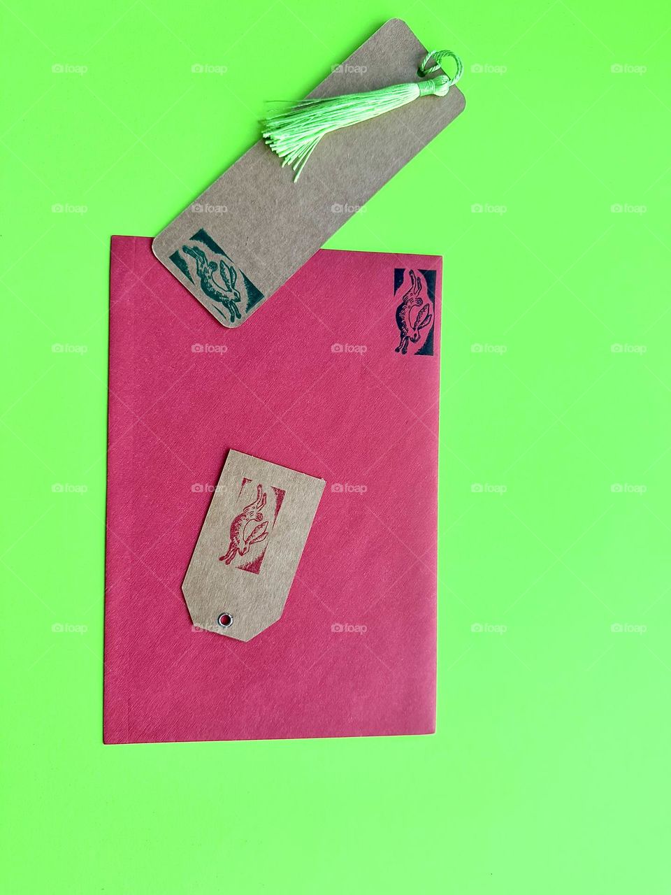 Green and red stationery.