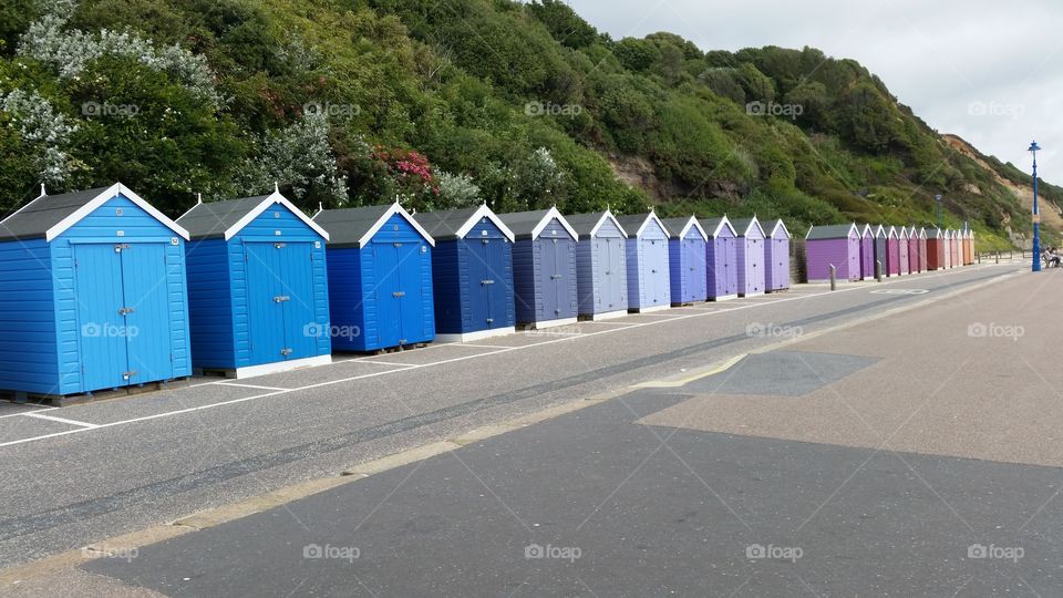 Colourful beach huts in Bournemouth, UK