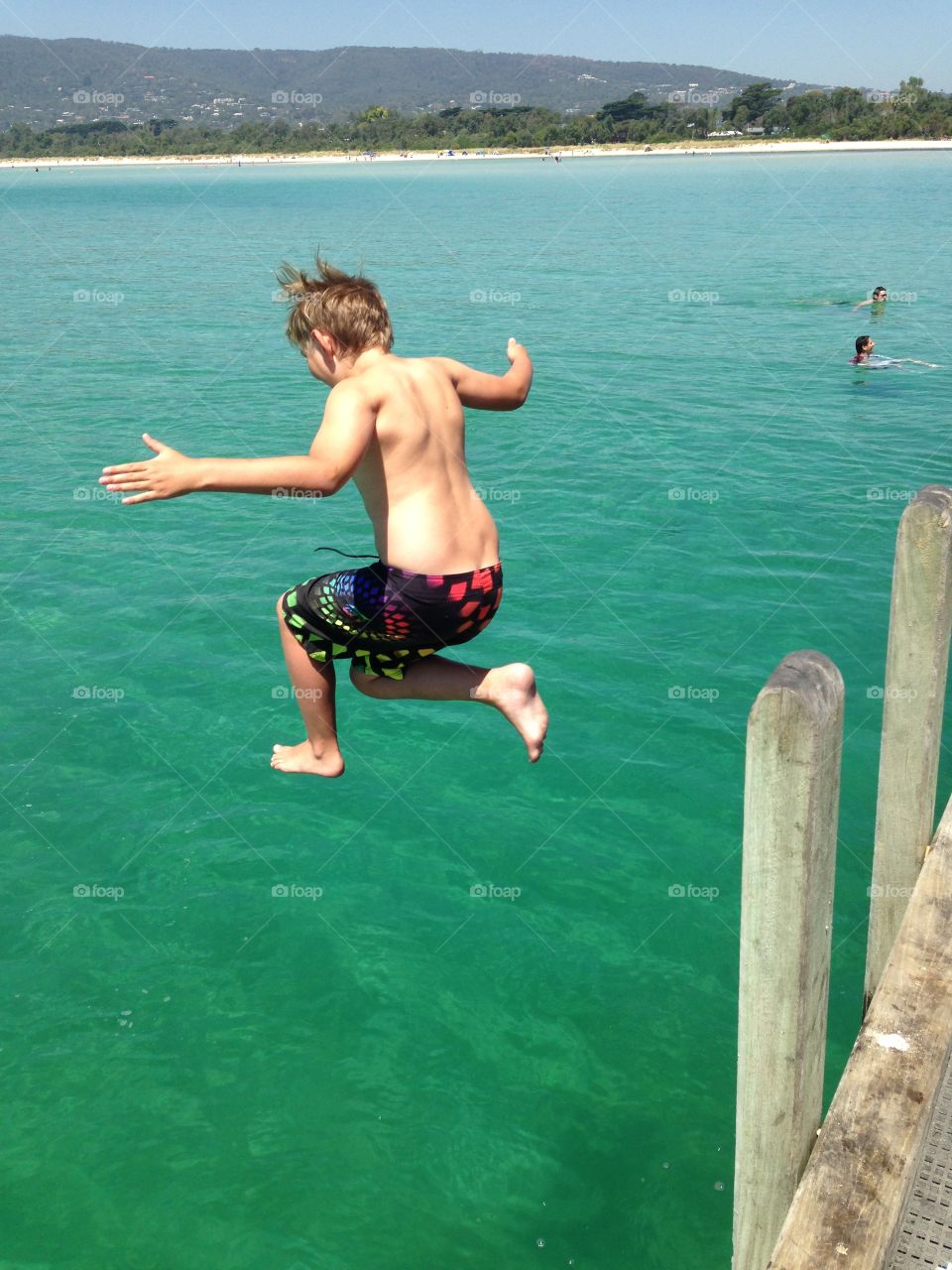 Jumping off the Rosebud Pier