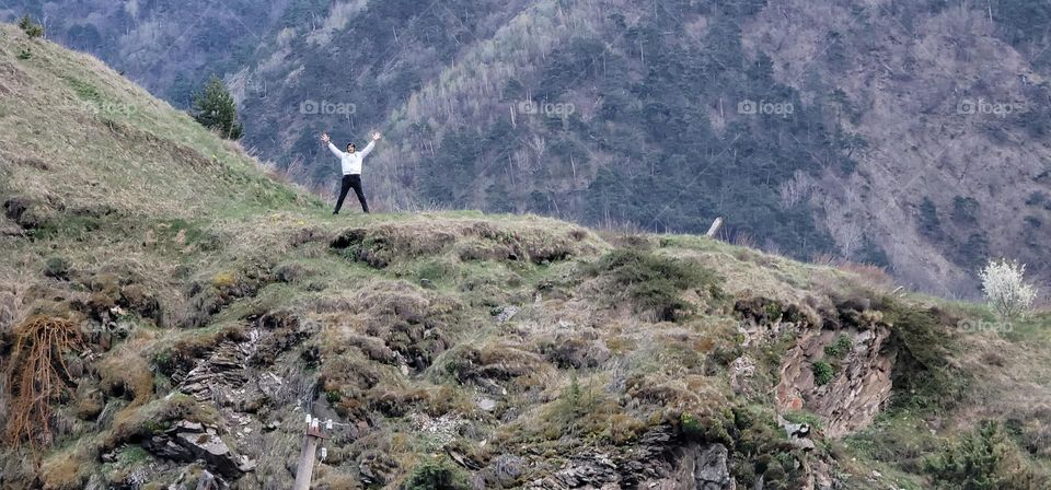 Man and mountain.  Hiking concept