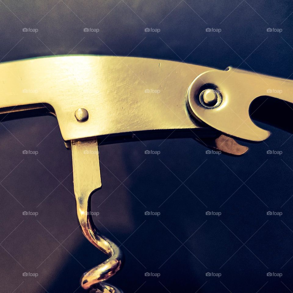 Closeup of golden tinted corkscrew