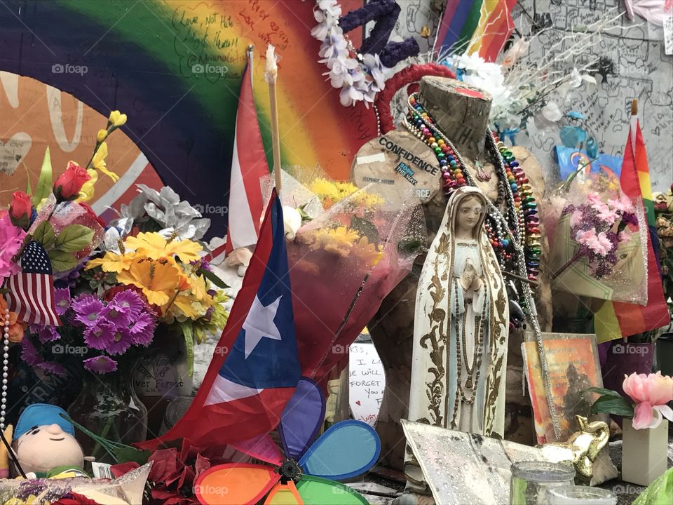 A memorial set up outside of Pulse Nightclub in Orlando Florida 