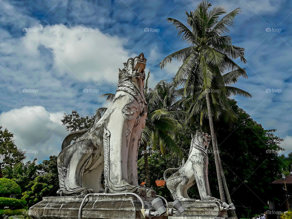 Lion statue in front of the Phumin temple is  in Nan