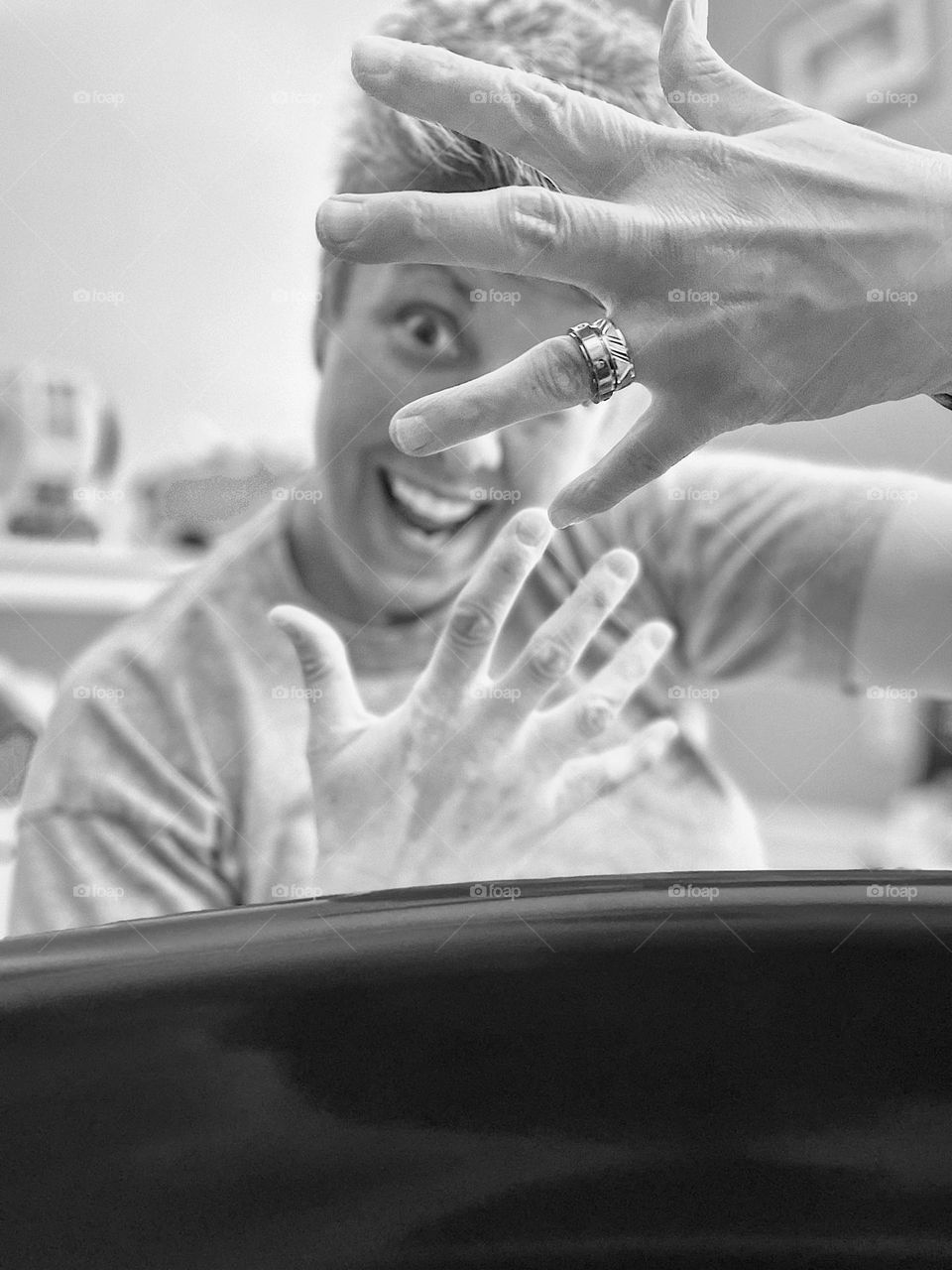 Mother plays peekaboo with toddler, perspective of a toddler, toddler looks at mommy, toddler’s view of mommy, mother playing with child