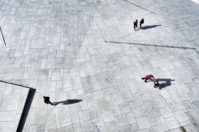 Grey Marble Ground and People