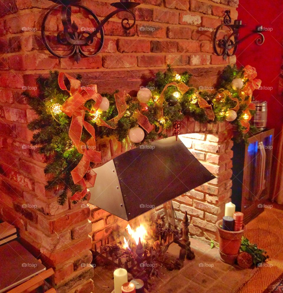 A cozy fireplace at Christmas
