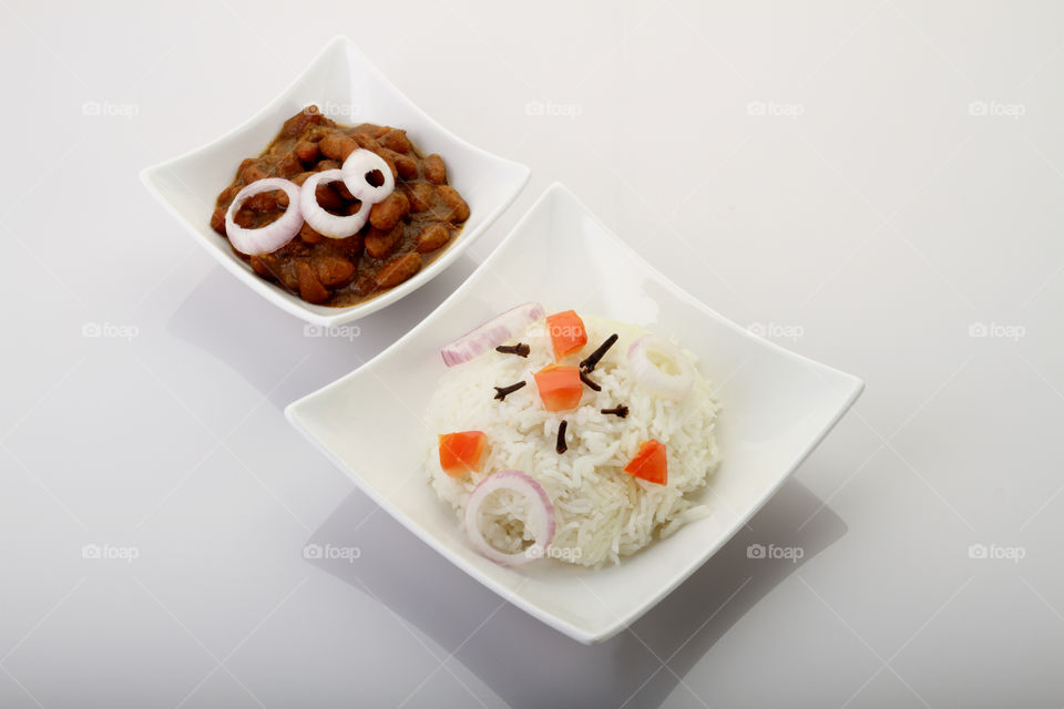 Indian food cuisine rice and beans (rajma)