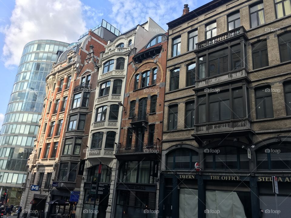 Architecture of old buildings in Brussels, Belgium 
