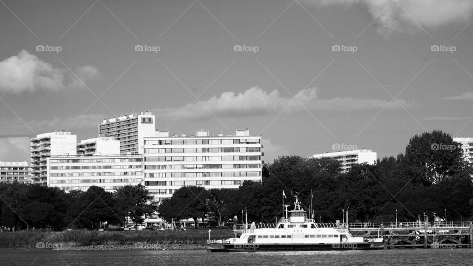 Riverside and buildings in Antwerp.