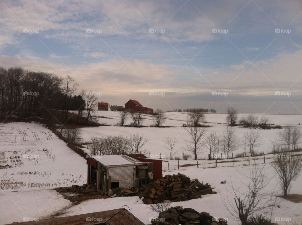 Winter snow farm land