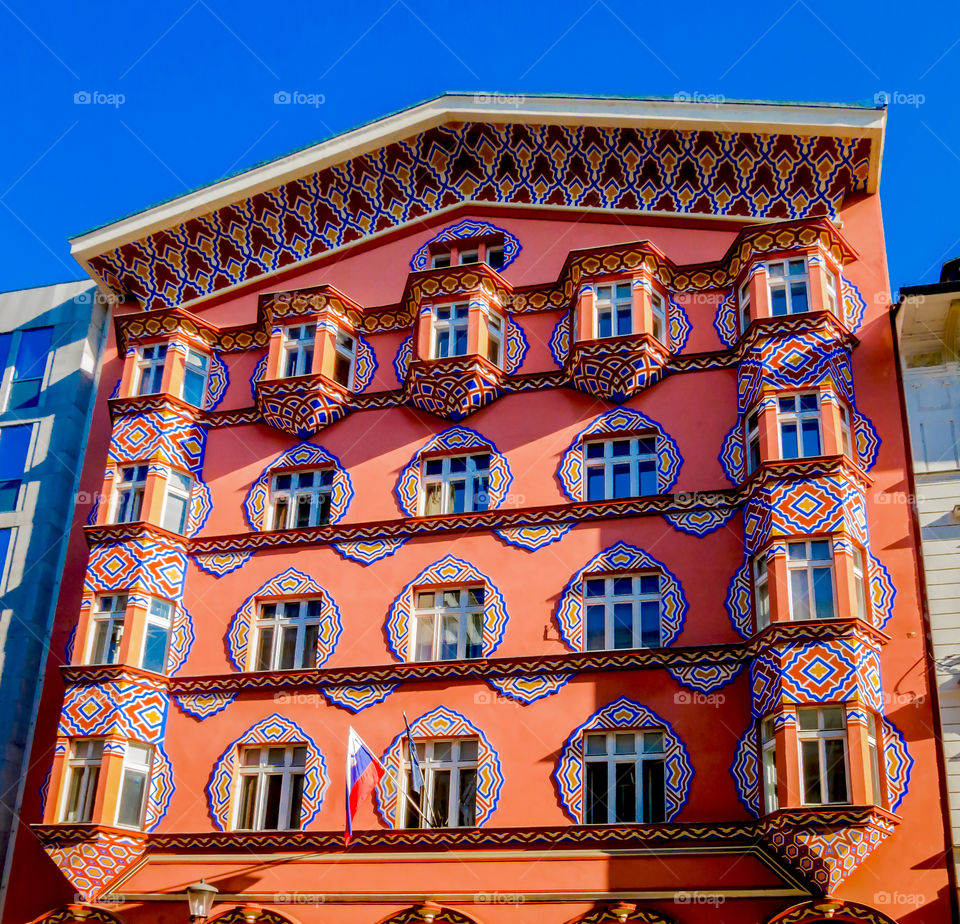 Funky colorful windows . Colorful windows on a very beautiful building 