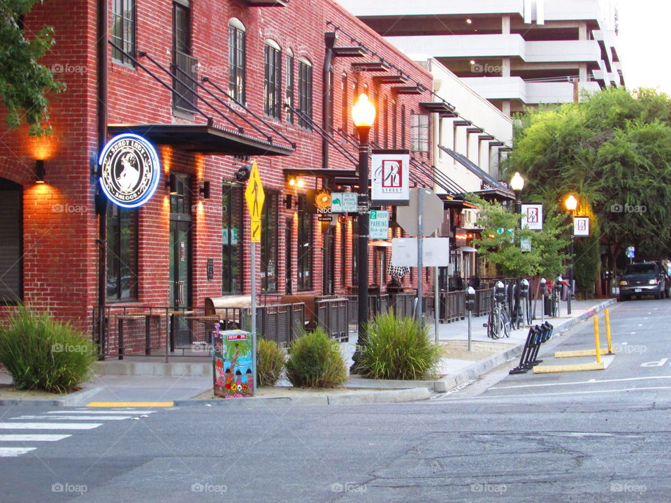 Corner scene of 14th and R in downtown Sacramento California