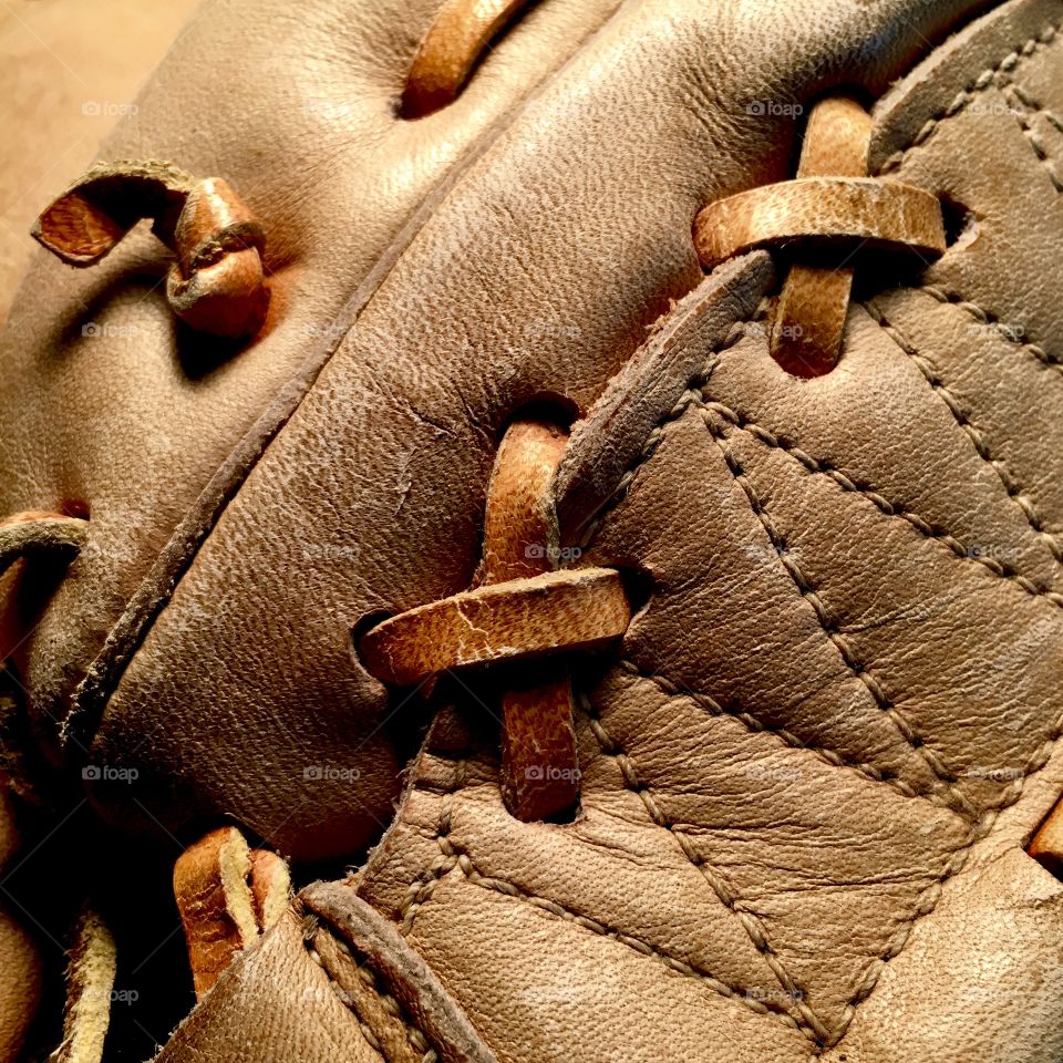 Detail of vintage baseball glove.