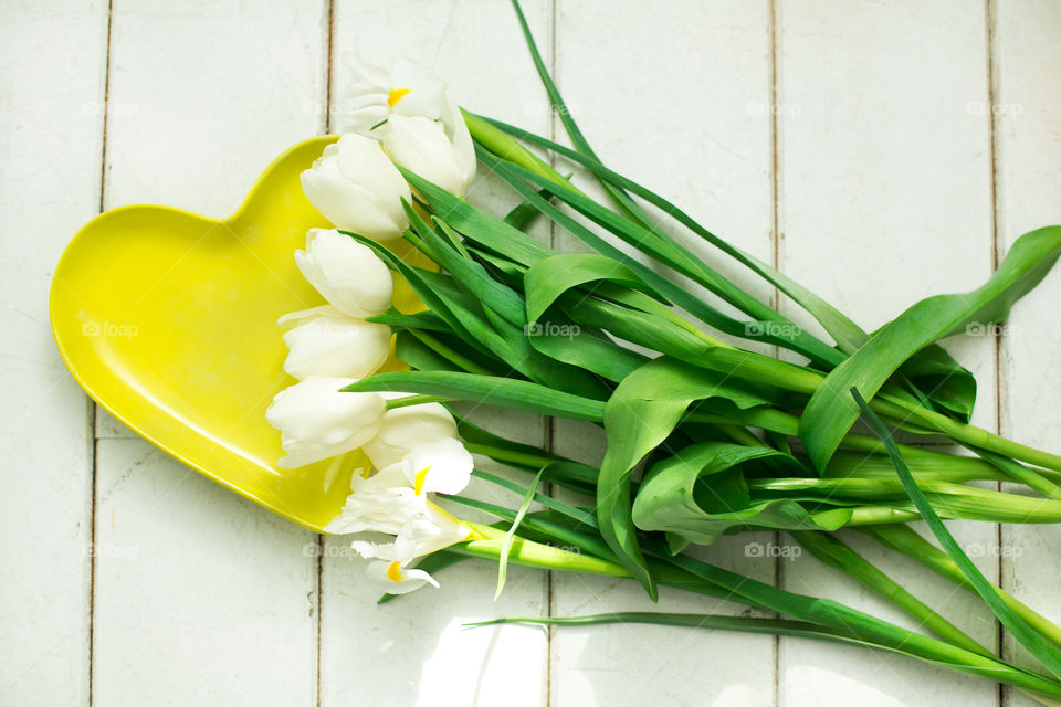 High angle view of flowers on table