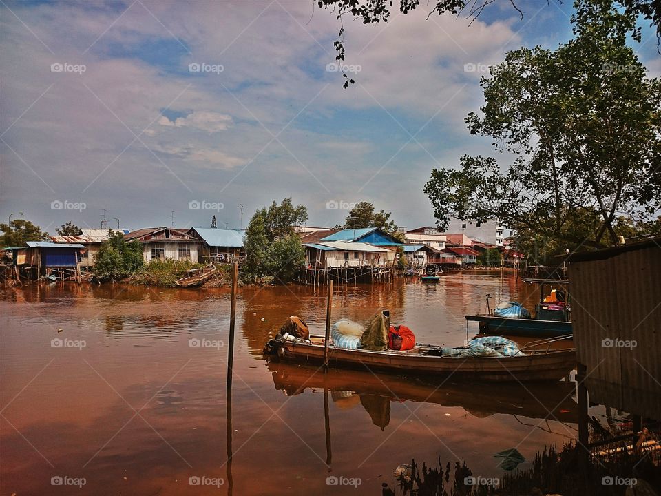 fisherman village. located near river banks behind of the fisherman market in Southeast of Malaysia, Johor
