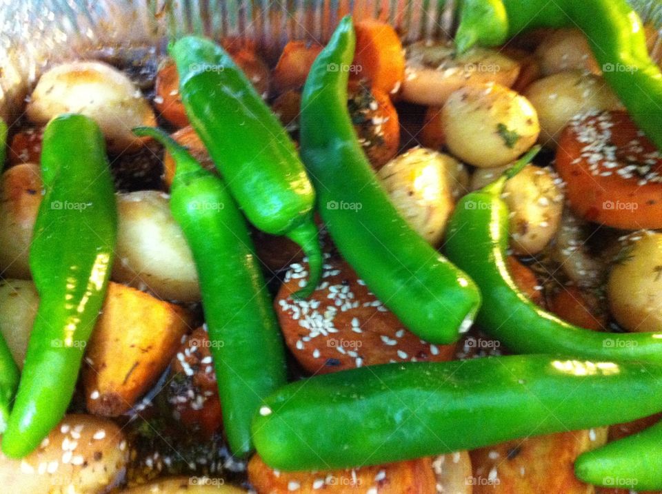 Root vegetables with chillies