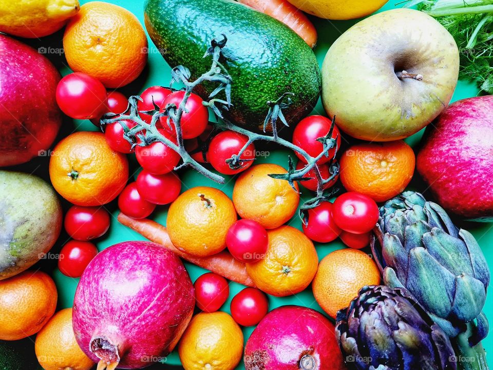 fruits and vegetables photographed from above