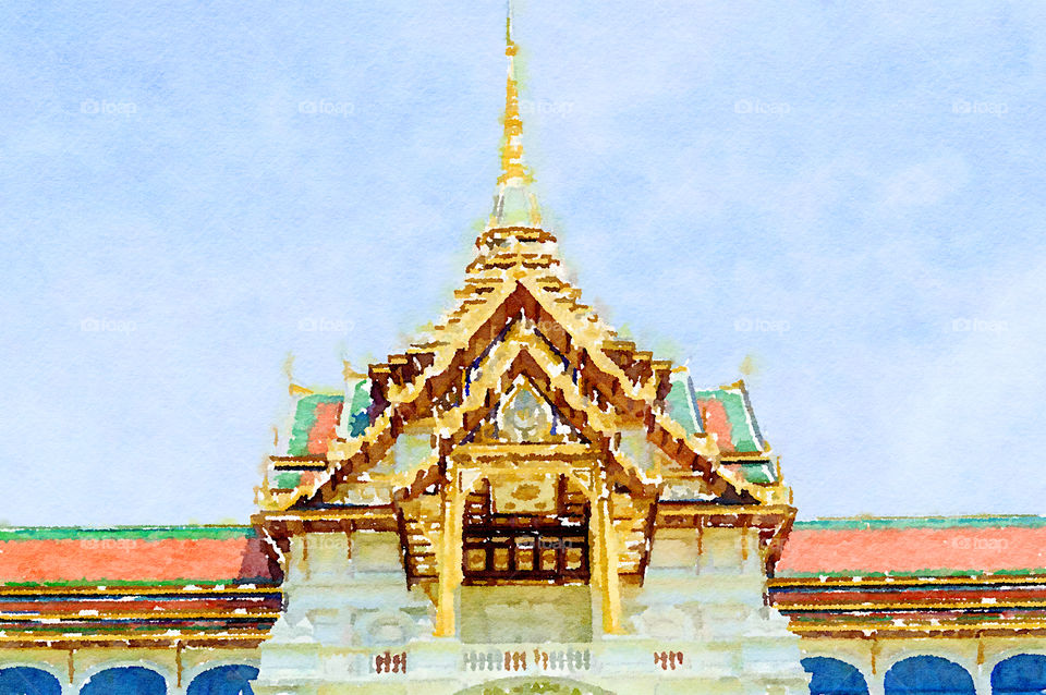 Watercolor of public temple at bangkok Thailand