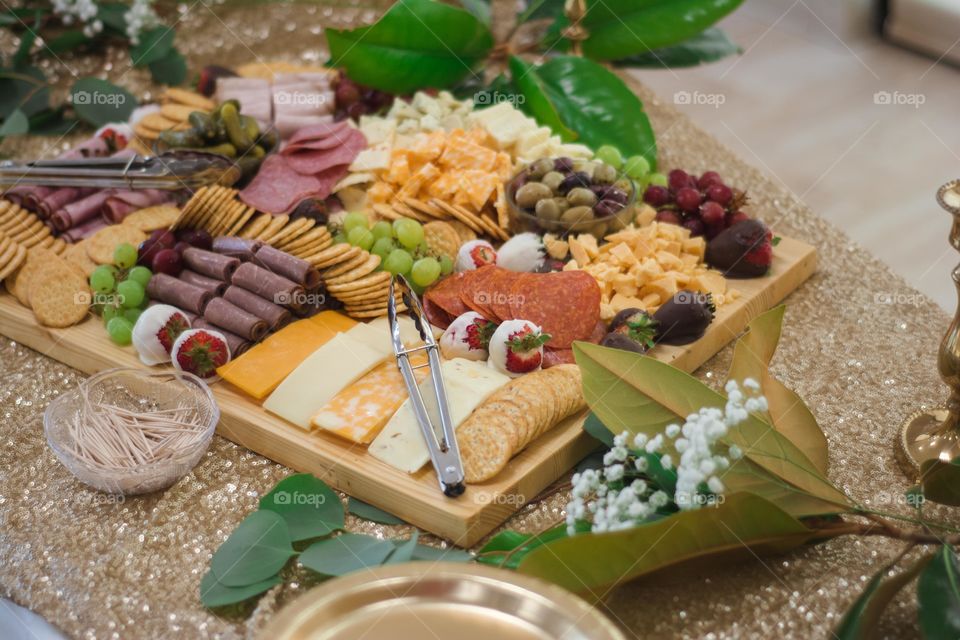 Meat and Cheese Charcuterie Board on a Table