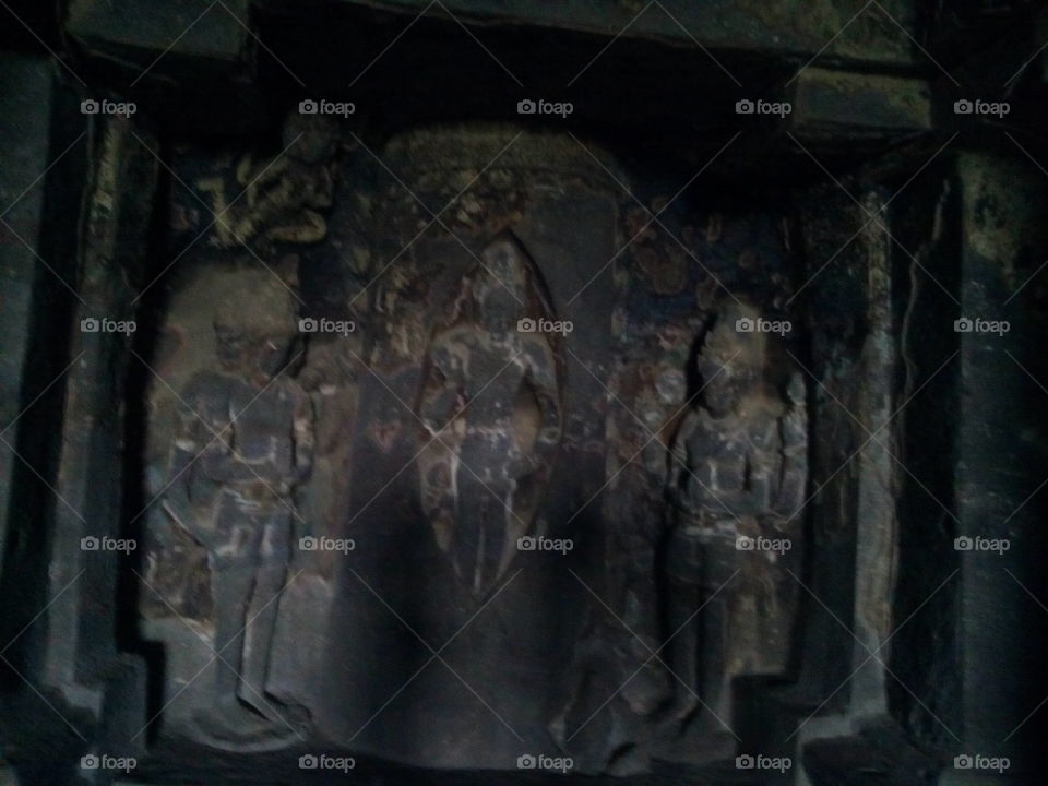 Ancient Cave of India- Ellora
Excavated between 500 A.D. to 700 A.D.
Statues of Hindu Gods 
Brahma Vishnu and Maheswer 
Cave no 15