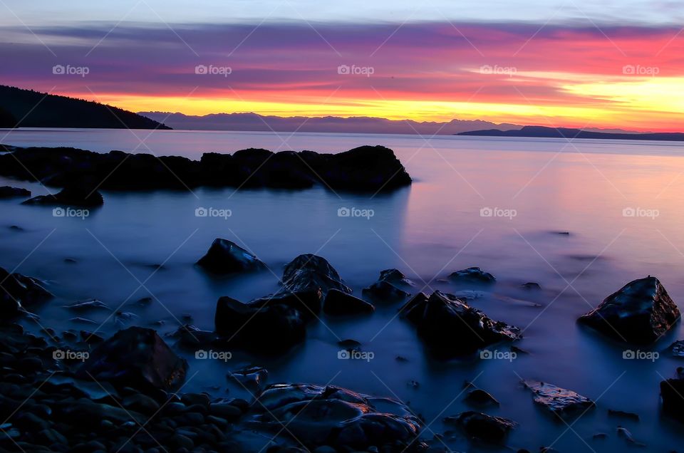 Rocky beach sunset