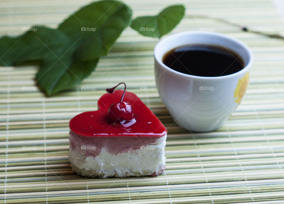 cake with a cup of coffee